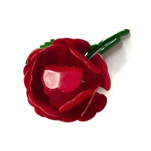 Vintage retro red metal poppy flower pin brooch